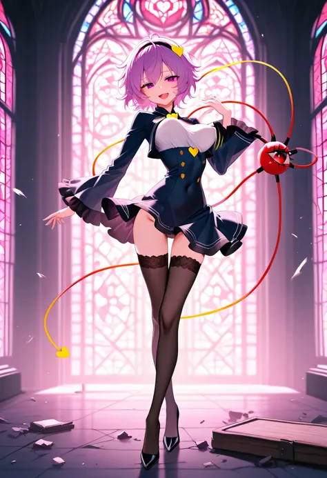 (score_9), komeiji_satori, longlegs_v0.22_pony, solo, (1 skinny girl standing), (petite small girl), BREAK, (cropped coat:1.2), (black short dress:1.2), (thigh gap), (groin:1.2), black thighhighs, stiletto heels, BREAK, looking at viewer, {smile:0.2}, {ope...