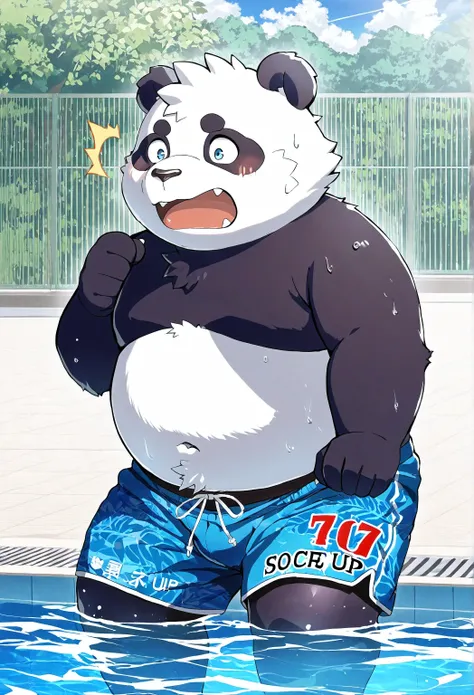 Score_9, Score_8_up, Score_7_up,  masterpiece, highest quality, high res, anime style, Moritaka,  1 boy ,  male focus， Very nice, masterpiece,best quality, tax benefit ratio ,newest,high res,어처구니없는,Detailed Background，Chubby ， male，panda，Swimming trunks ，l...