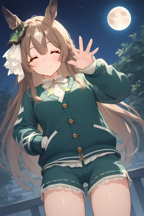 satono diamond \(umamusume\),(((masterpiece))),(((detailed)))((best quality)),((hyper detailed)),(beautiful),((shinythighs)),(((shiny skin))),(high quality skin),((8k)),((high resolution)),twinkle smile and light blush,closed eyes,embarrassed,floating hair...