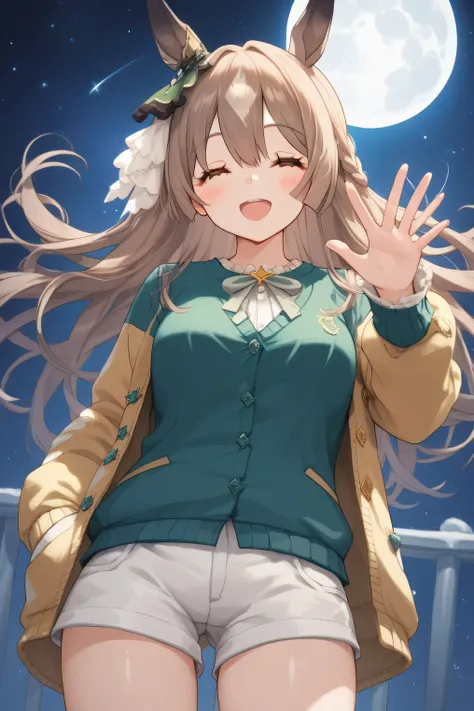 satono diamond \(umamusume\),(((masterpiece))),(((detailed)))((best quality)),((hyper detailed)),(beautiful),((shinythighs)),(((shiny skin))),(high quality skin),((8k)),((high resolution)),twinkle smile and light blush,closed eyes,embarrassed,floating hair...