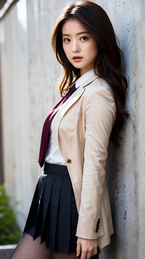 boasting outstanding style and overwhelming beauty、popular Chinese influencer beauty。
She wears a Japanese high school girl uniform that is trendy these days in style, and、a mini skirt that makes your legs look longer。
The skirt is a dark colored pleated t...