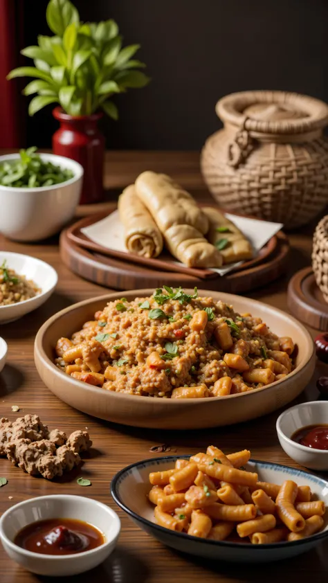 Make a photos of chinese restaurant foods at the table, chinese oriental cuisines, 4K, Studio Quality, Close Up, Detailed. Realistic.
