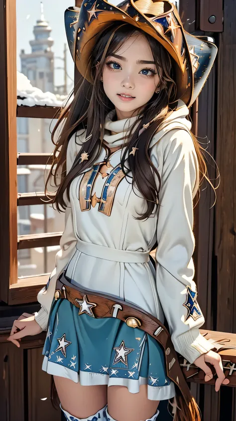 ( super flat , flat shading , flat color), UNG is short, ,, change, S, curvilinear, down jacket with hood , ( white knit dress ,BELOW KNEE SOCKS ), without skirt , glass, winter hat, ice skating, smile, , winter, snow, ...