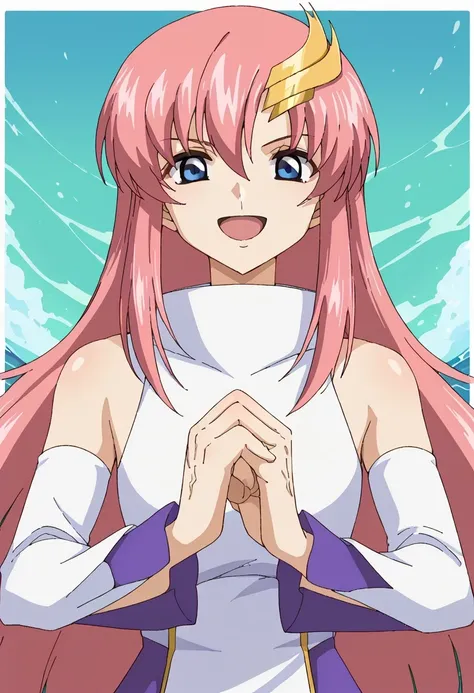 score core 8 up、score 7 up、score 6 up、score 5 up、score 4 up、anime coloring、source anime、masterpiece、Best Quality、high resolution、1 girl、、lacusmeer、solo、pink hair、long hair、straight hair、blue eyes、 wave hair ornament、gold hair ornament 、s1dress、white dress、...