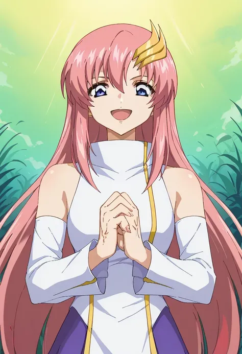 score core 8 up、score 7 up、score 6 up、score 5 up、score 4 up、anime coloring、source anime、masterpiece、Best Quality、high resolution、1 girl、、lacusmeer、solo、pink hair、long hair、straight hair、blue eyes、 wave hair ornament、gold hair ornament 、s1dress、white dress、...