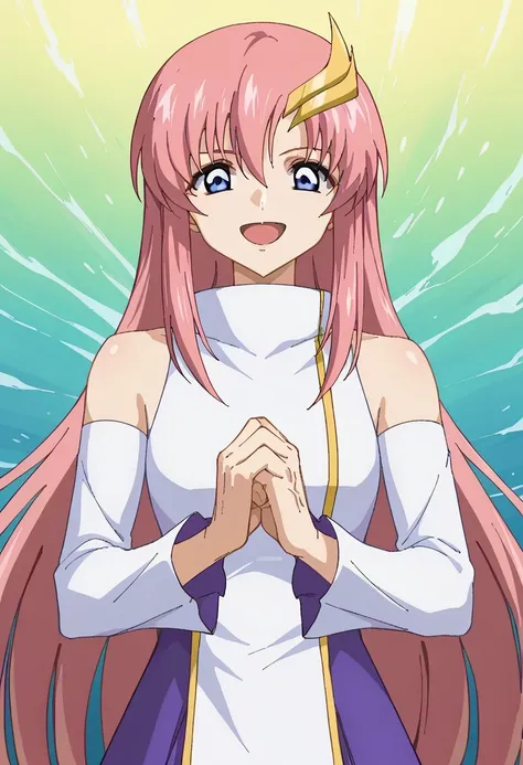 score core 8 up、score 7 up、score 6 up、score 5 up、score 4 up、anime coloring、source anime、masterpiece、Best Quality、high resolution、1 girl、、lacusmeer、solo、pink hair、long hair、straight hair、blue eyes、 wave hair ornament、gold hair ornament 、s1dress、white dress、...