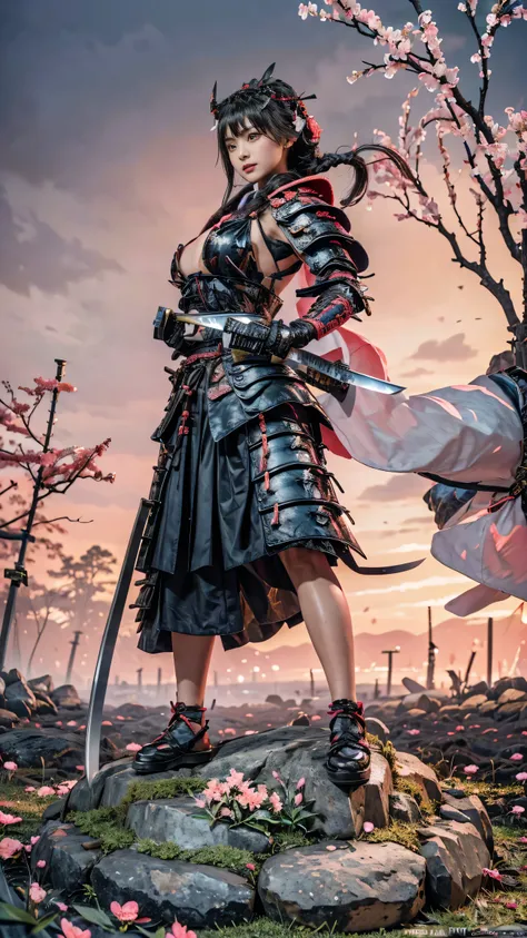 Best Quality,8k,best image quality,young woman,1 person,Oiran,(wielding a katana with great force:1.8), very detailedな,(seductive smile),(from front:1.6),,(full body:1.6) ,(battle pose:1.8), Brilliant Appearance ,extremely detailed, Imaginative,sensual ,Be...