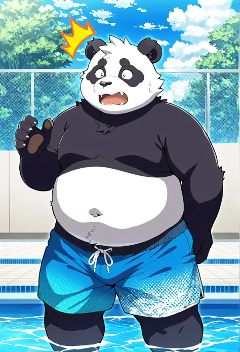 Score_9, Score_8_up, Score_7_up,  masterpiece, highest quality, high res, anime style, Moritaka,  1 boy ,  male focus， Very nice, masterpiece,best quality, tax benefit ratio ,newest,high res,어처구니없는,Detailed Background，Chubby ， male，panda，Swimming trunks ，l...
