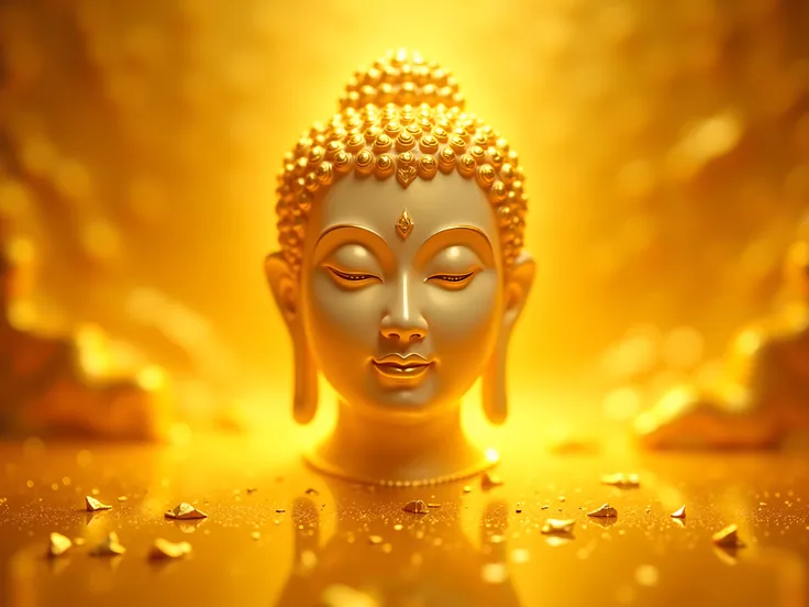 Golden peaceful shinny buddha face  ကိုယ်ရောင်တောက်ပနေသော background is gold and shine myanmar style 
