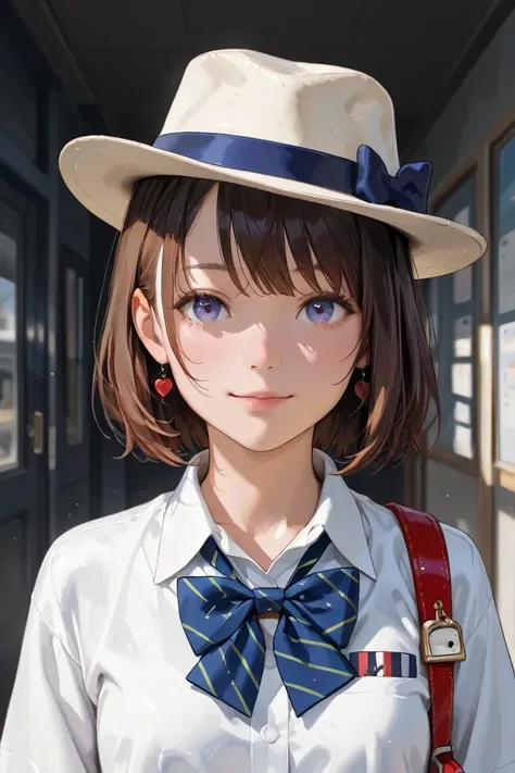 Anime image of a man wearing a wine drinking hat and bow tie, very_ details!!, happy!!!, , hyper details!!, realistic!!, (software) Watch Safe Workplace , details!!, 8k!!, hq very details, realistic schoolgirl, a hyperrealistic schoolgirl, hyperrealisti...