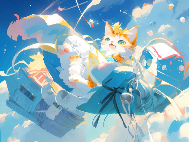 Anime cat, cat in a spacesuit, cat in space, full body, entire body, wide angle, long shot, full shot, background visible, Conquer the Universe, cat artificial satellite, full shot, big Jupiter
