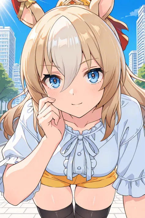 durandal \(umamusume\)，（（（masterpiece））），（（（detailed）））（（best quality）），（（hyper detailed）），（beautiful），（（shinythighs）），（（（shiny skin））），（high quality skin），（（8k）），（（high resolution））,（flat color）,contrapposto, watson cross,light smile and  light blush,clos...