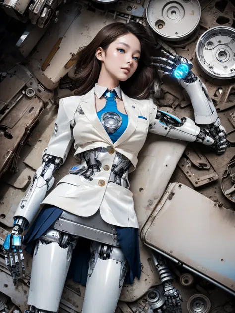 (((masterpiece))), photo Realism, (top Quality, High Quality, top resolution, high resolution), ultra detailed, high detailed, Beautiful abandoned robot woman, (Beautiful white Silky smooth face), extraordinary korean idol and mixed face, Beautiful round C...
