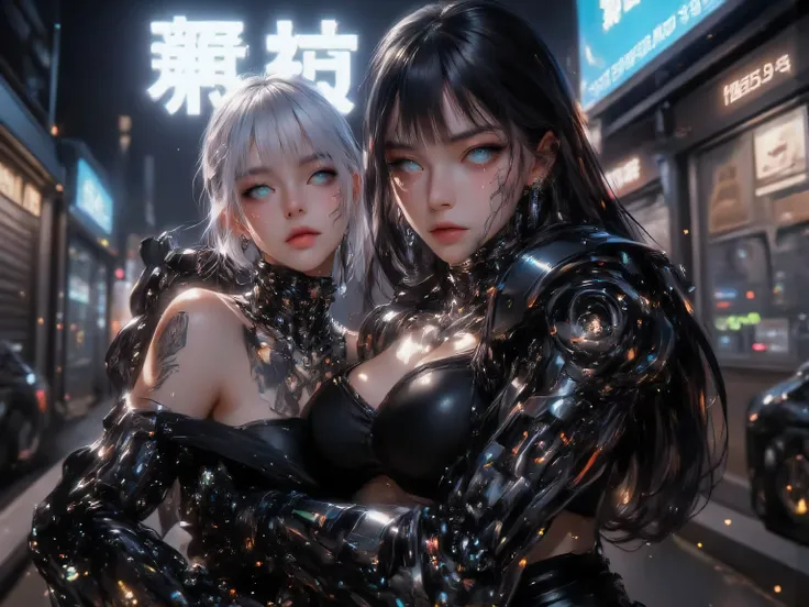 a full body, cyberpunk2099 , 1girl, lucy \(cyberpunk\), bare shoulders, blue eyes, (psychopath smile), teeth, breasts, leotard, looking at viewer, medium breasts, , off shoulder, red eyeliner, short hair, sleeveless turtleneck leotard, solo, turtleneck le...