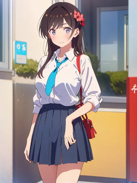  Japanese girl、Girls in their 20s、   perfect body type 、  Transparency、  Discrete Breasts  、 look at the uniform 、 Navy Blue Necktie 、   Navy Blue Skirt  、light blue shirt、 hposing gravure idol 、Big Breasts、 Glowing Thighs