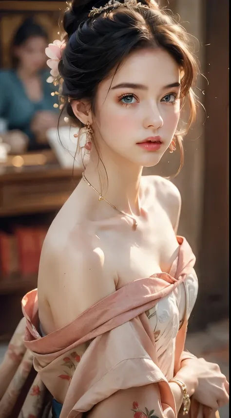 Best Quality, Masterpiece, Ultra High Resolution, (Realisticity: 1.4), Original Photo, 1girl, Pink Off-the-Shoulder, Cinematic Lighting