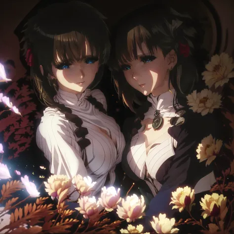 violet evergarden, anime girls with big breasts posing in fashionable clothes at street, oppai, wlop and sakimichan, oppai proportions, two beautiful anime girls(violet evergarden and yuki yokoya), big breasts!, big breasts!!, anime girls, with a large bre...