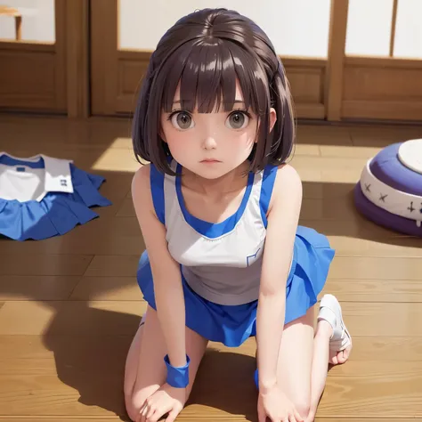 (((SFW、sound、Highest quality、 Super Horrible Leotard 、 、8k、 Detailed Faces 、 super high accuracy 、 normal hand、通常See also、5See also、Highest)))、 beautiful girl standing stunned、 brown hair、 bob cut from the front、slender、 The length is short 、細いfeet、Ar...