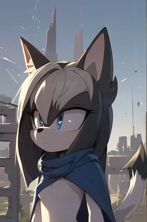 absurdres, half closed eyelids, looking away from viewer, cowboy shot, (Mobian), (cat), Mobian cat, sonic oc, Sonic the hedgehog series style, masterpiece, best quality, 1girl, anthro, furry, fur, fluffy fur, (dark blue colored fur), cat girl, Kitsune-like...