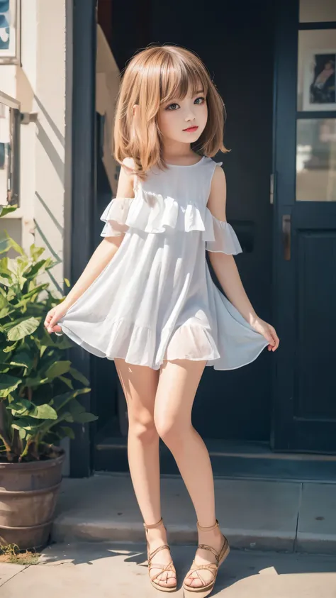 ((full body))、(Transcendental Cute Beautiful Girl、Baby Face、Young Face、idol faces)、Slender Body、Small beautiful breasts、thin thighs、Cute Miniskirt Dress、 small nice ass、cute face、Beautiful nose、Moist Duck Mouth、fantastic scenery、top quality、8K、 RAW photos ...