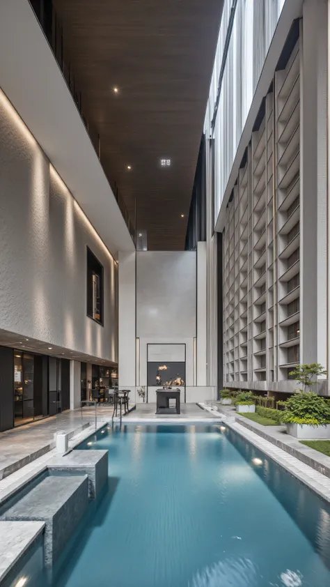 4K,8K,Studio Quality,Chinese Penthouse,Swimming Pool inside Penthouse, Inside China Highclass Penthouse Tower Room with Swimming Pool,Make the Water Pool Realistic, make the photo realistic, vibes color with black and white, Billionaire Vibes Room,Full Fur...