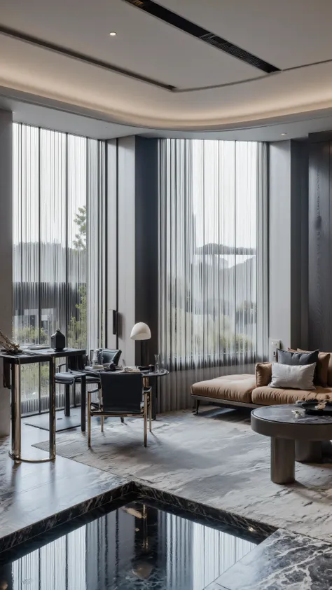 4K,8K,Studio Quality,Chinese Penthouse,Swimming Pool inside Penthouse, Inside China Highclass Penthouse Tower Room with Swimming Pool,Make the Water Pool Realistic, make the photo realistic, vibes color with black and white, Billionaire Vibes Room,Full Fur...