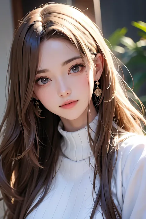 beautiful adult female with long wavy hair, hit that in one of the eyes, in normal size clothes, chest (mom&#39;s face, fechar-se, highly detailed, rosto claro, pretty face, perfect anatomy, work of art, Best Quality, Highest quality, hair over one eye, on...