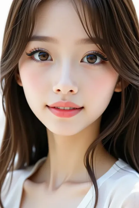 masterpiece , High Quality, SUPER DETAILS, Ultra HD, 8k，16k，32K, 最High Quality , Detailed Faces, Fine brown eyes，  beautiful god death face ，18 year old girl，cute face, bungs， straight hair ，bungs ，Half Smile   , Outdoors，viewer
