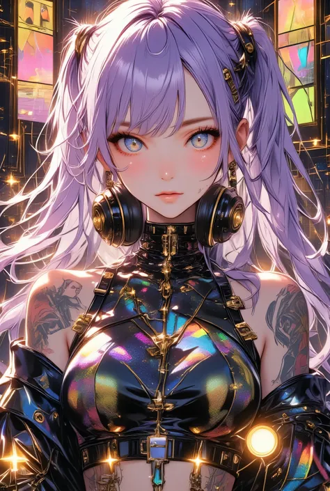  breathtakingly beautiful,  It's Too Beautiful、Remembering Death, ジャズを演奏する日本人female, mixed media work   , girl, 18 years old,Yukine Chris,light purple hair,very long hair,twin tails,stupid hair,(Big Breasts:1.3),Shapely breasts,perfect face, eyelashes,(Eye...