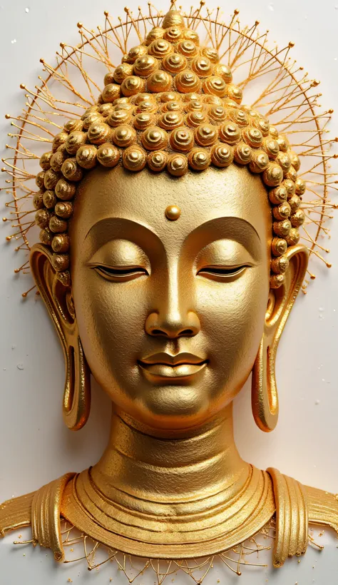 Create the buddha face with gold string art