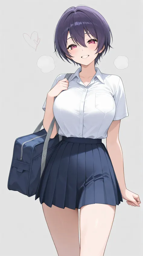 I want her to have a nice waist and school clothes and short hair and a happy face