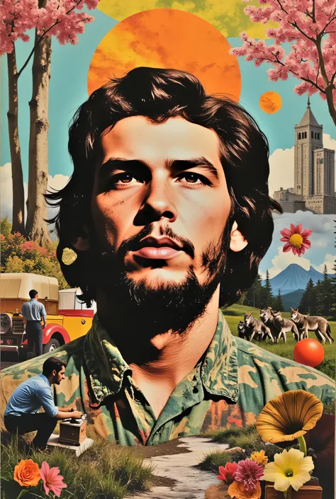 (Masterpiece: 1.0), collage art, portrait of Che Guevara, diesel truck, Walt Disney cartoonists at drawing boards, wolf pack hunting, brutalist apartment towers, Black Forest scene, gumdrops, gramophone, hurricane lamp, underground cavern with stalactites,...