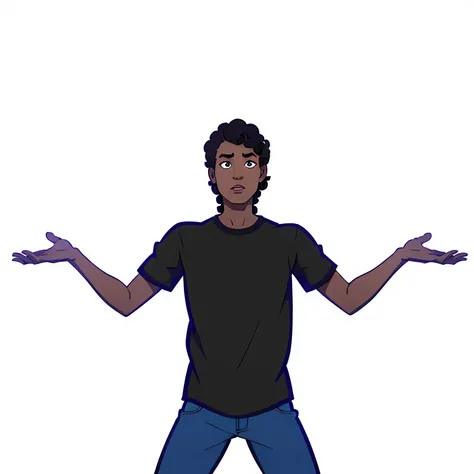 Bill-Blue
A black ager, black curly hair, wearing a black shirt, olhos azuis
