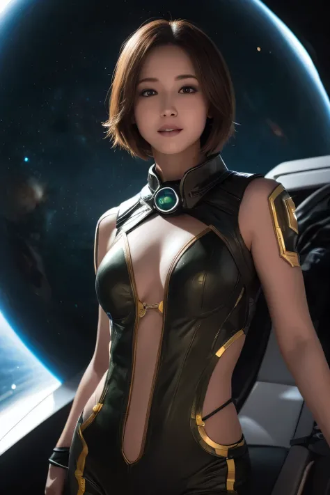 Space ship, captain future, comet, extremely fine and beautiful design, illustration, masterpiece,best quality, high resolution, 8k, sf,space fantasy, extremely beautiful and fain design, extremely fine and beautiful colors, An anime girl with shoulder-len...