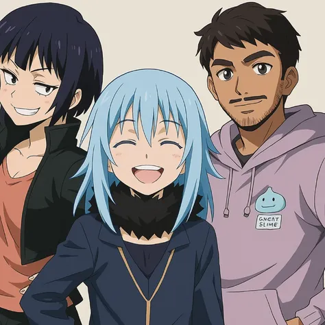 anime characters with blue hair and black eyes posing for a picture, tensei shitara slime datta ken, reincarnated as a slime, rimuru tempest, my hero academia, kyoka jiro, sankakucomplex anime image, a-1 pictures, rimuru, tsuaii, official anime still, 2 d ...