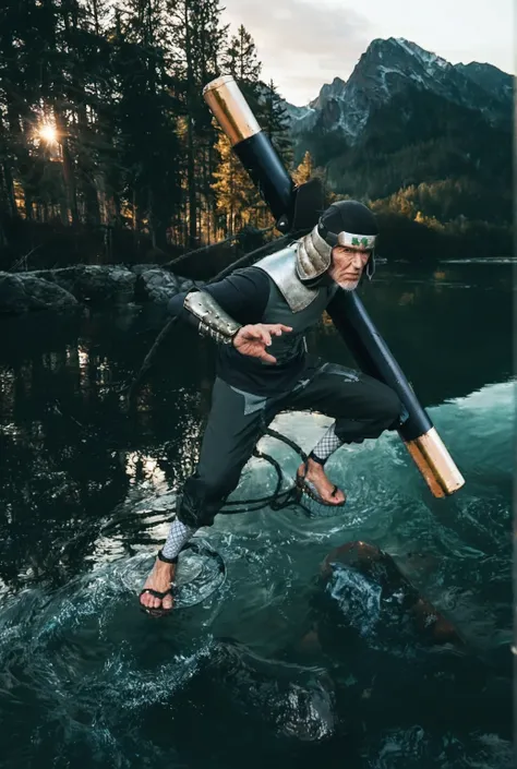 score_9, score_8_up, score_7_up, source_anime, detailed, wallpaper, beautiful details, hiruzen sarutobi, 1 oldman, asian, old man, male focus, looking at viewer, fully head protector, konohagakure logo, green and silver metalic armor, black shirt, full bla...