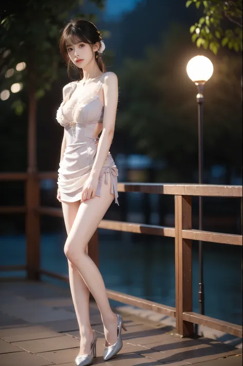 wlyg (manaka nemu),wathet dress ,,(photorealistic:1.3), masterpiece, best quality, ultra-detailed,beautiful asian woman, fashion model, (Full bust, visible cleavage, very short hemline), (Beautiful romantic style), (elegant contrapposto stance:1.4), (uprig...