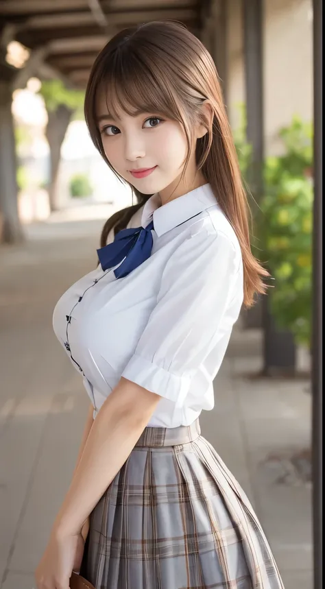 .................,, 、 skirt 、) 1 person、格子柄 skirt、On, , Sakihime-chan ,, cute and cute , , let me eat 、 nice smile, Sakihime-chan hdri、On、 、beautiful breasts 、,(Big Breasts:1.20),(:1)、 brown hair、 brown hairの髪、 、 Short hair、Xiaoyan、cute pose、 cl...