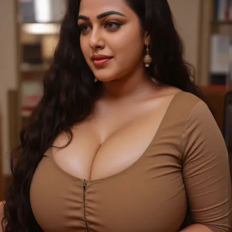 busty girl, deep cleavage , earrings, red sindhoor, hot hot