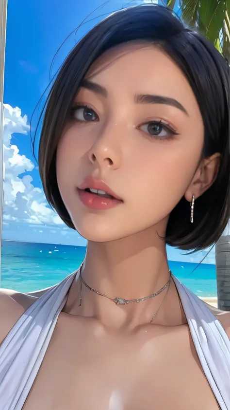 8k, RAW photo, top quality, masterpiece, realistic, Photorealistic, ( 1 ultimate beauty), 21 years old, very pretty face,((full body shot)), (Perfect Teeth), detailed eyes,(( gloss lip in front of a black recreational vehicle)), Professional Makeup、eyesha...