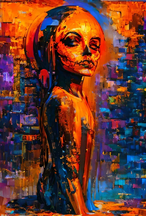 OrangeScale : Sensual Naked GlitchArt : abstract, vibrant, animated : solitary melancholic atmosphere --v 5 --stylize 1000