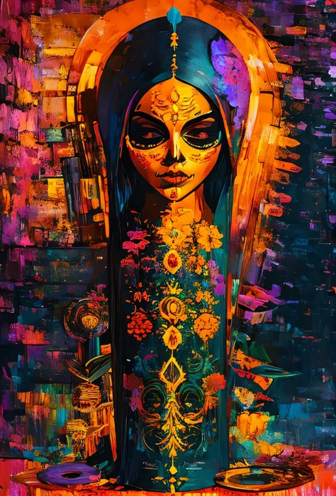 OrangeScale : Sensual Jasmine GlitchArt : abstract, vibrant, animated : solitary melancholic atmosphere --v 5 --stylize 1000