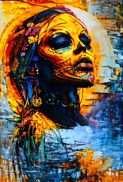 OrangeScale : Sensual Jasmine GlitchArt : abstract, vibrant, animated : solitary melancholic atmosphere --v 5 --stylize 1000