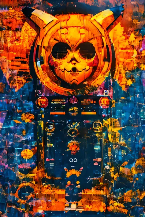 OrangeScale : pikachu GlitchArt : abstract, vibrant, animated : solitary melancholic atmosphere --v 5 --stylize 1000