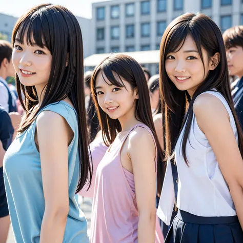 filling machine that divides Canadian、( 5 cute students ) , Age 19,((Group of 5)),cute girl models,((harem )), 5 people are so cute、HD, masterpiece, accurate, ((PASTEL TANK TOP TEE)), ( pastel west cross ), red cheeks, best quality, smile, looki...