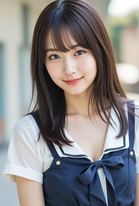 very detailed, 美しいlikeいアジア人女性の超写実的なデジタルイラスト, with her body visvery detailed, 美しいlikeいアジア人女性の超写実的なデジタルイラスト, with her body visvisible from above the knee、soft bangs in the center of the frame. she's been a long time, smooth dark hair and soft bangs, and彼女の明確...