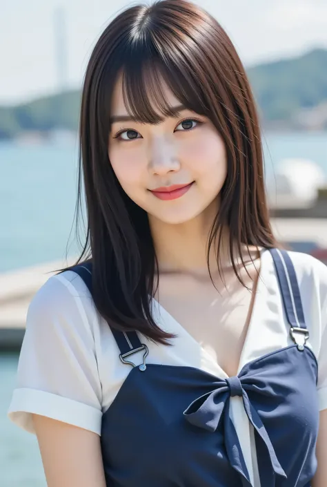 very detailed, 美しいlikeいアジア人女性の超写実的なデジタルイラスト, with her body visvery detailed, 美しいlikeいアジア人女性の超写実的なデジタルイラスト, with her body visvisible from above the knee、soft bangs in the center of the frame. she's been a long time, smooth dark hair and soft bangs, and彼女の明確...