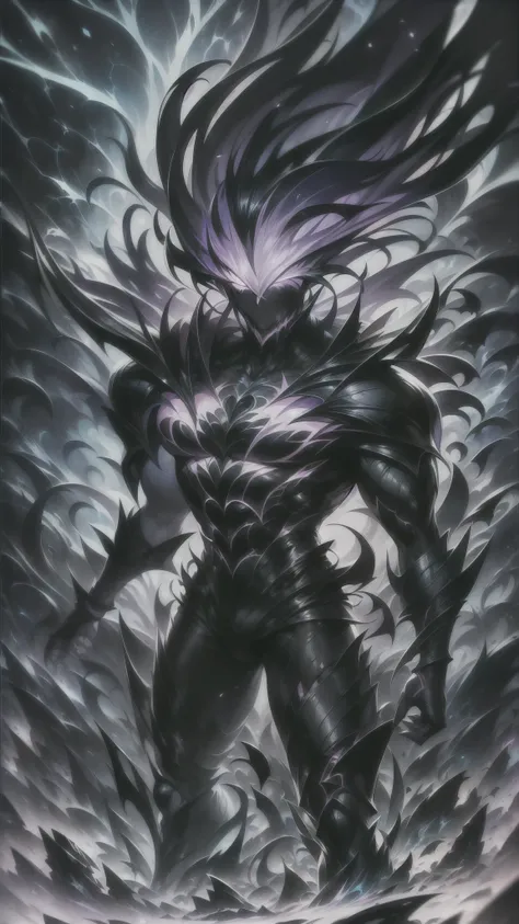 ((Masterpiece, Best quality, Ultra-detailed, 2D Anime Style, Manga Illustration)), Full-body, (Dynamic pose:1.3), (Epic composition:1.4), (Sung Jin-Woo, Solo Leveling in anime manga style), ((Short messy hair, cold, mysterious, extremely handsome)), (Weari...
