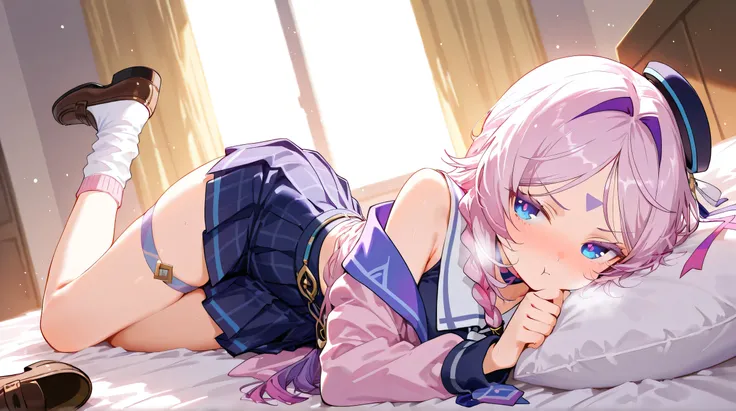 score_9, score_8_up, score_7_up, masterpiece, best quality, very aesthetic, (full body shot),absurdres, tunning image, light particles, attractive image, 1girl,anime young girl, citlali \(genshin impact\), pink hair, purple hair, multicolored hair, twin b...