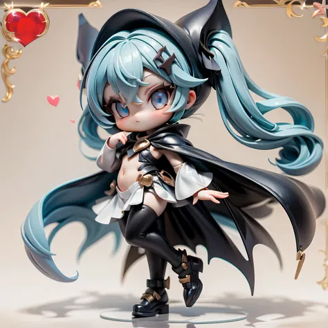 in this full-body portrait、 She says a blue-eyed miniature girl with braids and silver hair、She advocates moe fashion and ghostly magic。  she says 、rendered in the highest quality 3DCG animation on a white background、she's a necromancer wearing a cape with...